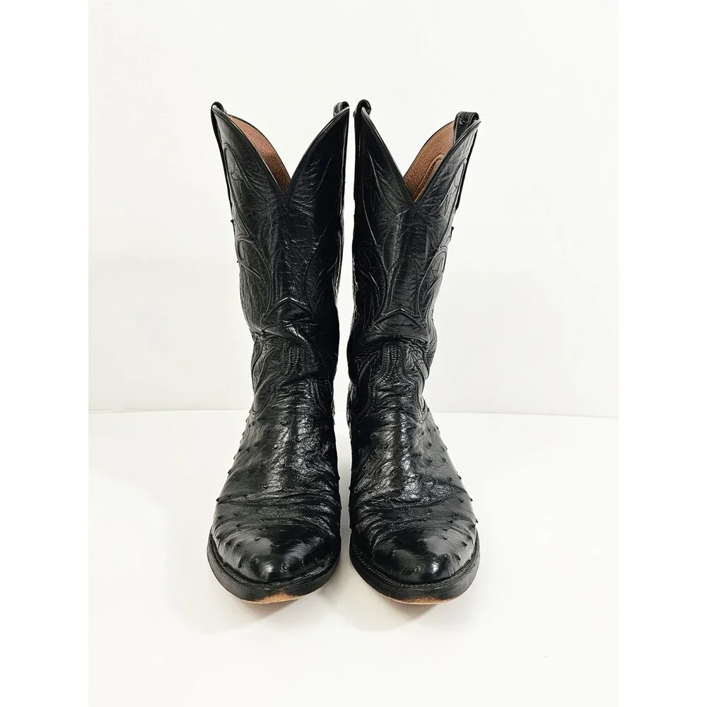 Lucchese 8.5 D Black Full Quil Ostrich Leather Cowboy Boots Proto Type Limited